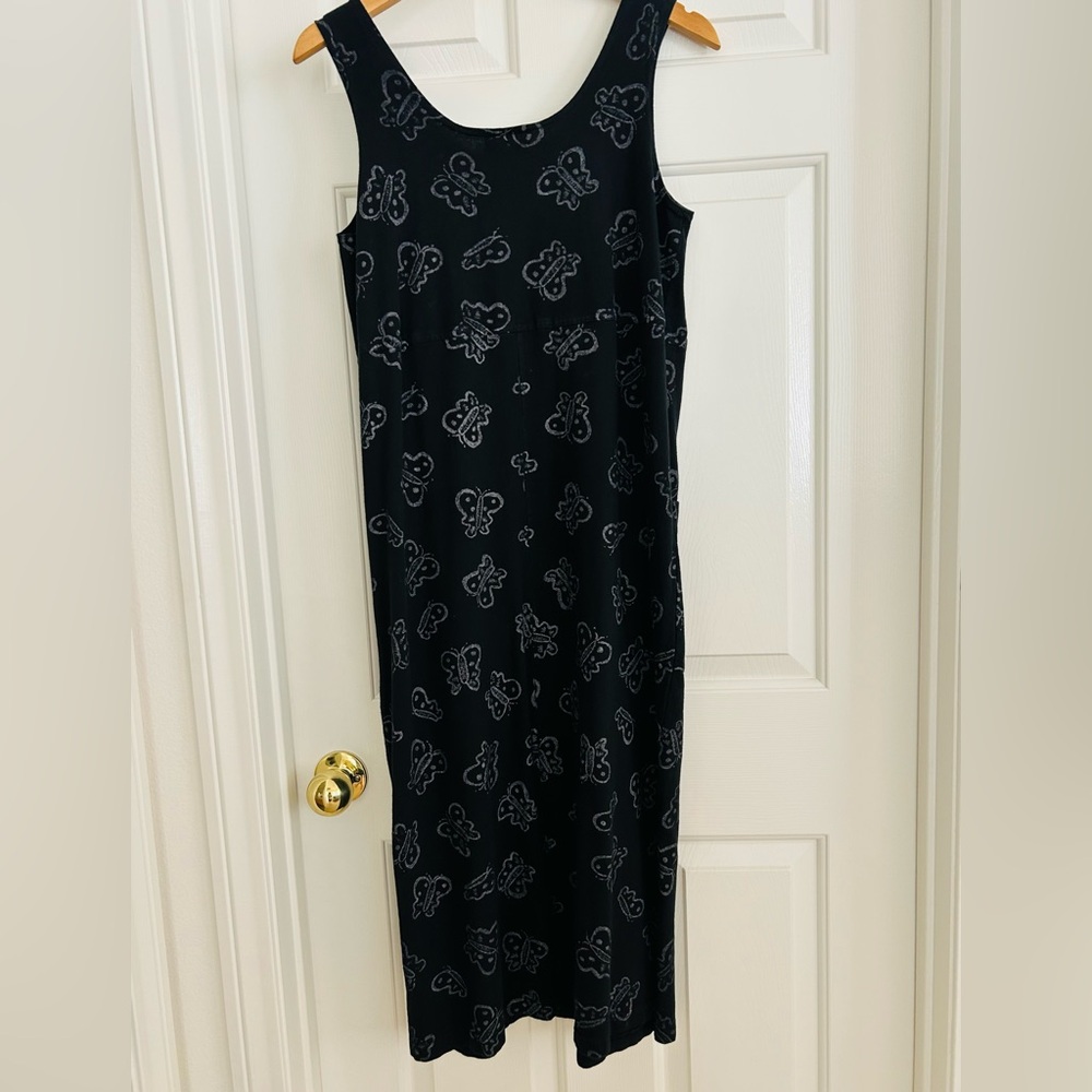 Vintage Fresh Produce Black Butterfly  Maxi Dress 100% Cotton  Sz Sm Made In USA - Picture 6 of 16